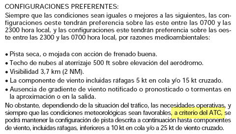 Extracte de l'AIP de l'aeroport de Barcelona-El Prat en vigor fins ahir 1 de juliol de 2009 on els controladors de l'aeroport tenien la potestat de decidir si entre 5 i 10 nusos de vent en cua mantenien o no la configuraci oest preferent